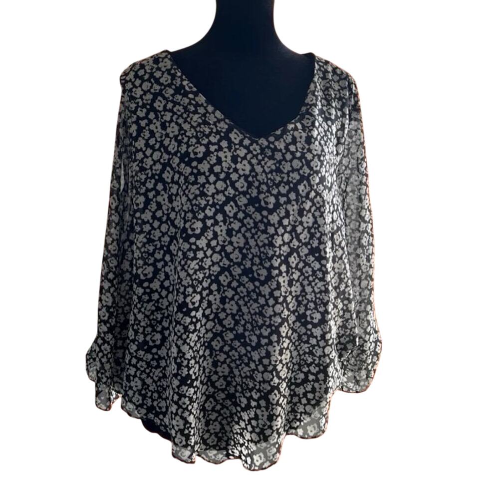 ALYX Long Sleeve Black & White Floral Print Blouse, Women' size XL